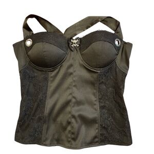Shirley of Hollywood L Black Goth Skull Lace-Up Corset Y2K Drag